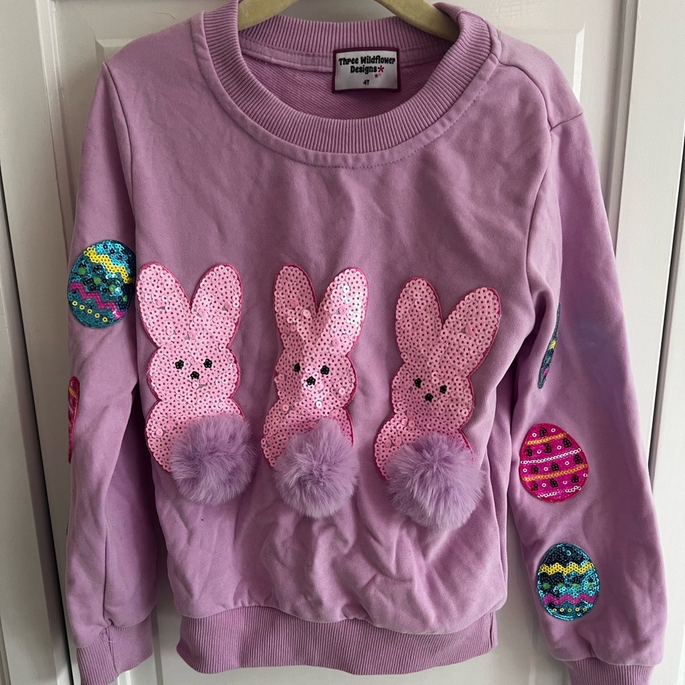 Three Wildflower Designs  Easter Sequin Sweatshirt- 4T
